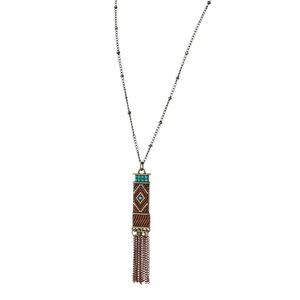 New! Plunder Design Turquoise Tassel Pendant Necklace Adjustable